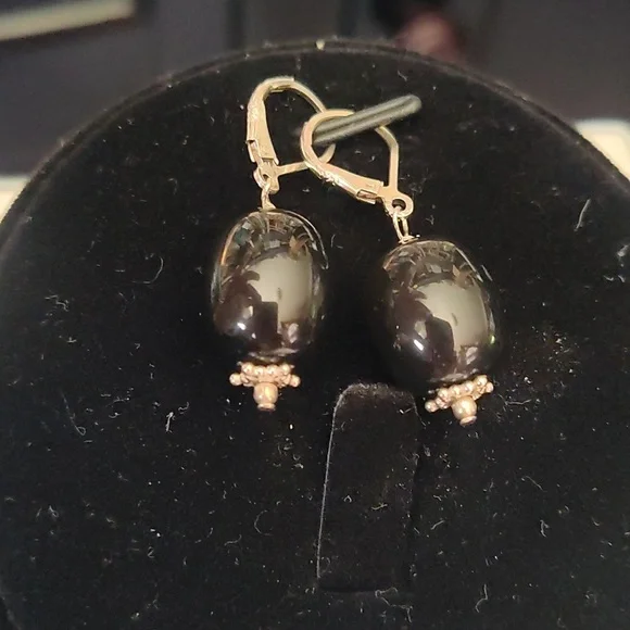 Necklace and earrings set, onyx and 925,17 inches - Picture 5 of 9